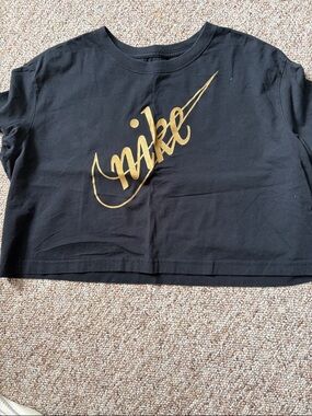 Nike Black Tee with Metallic Gold Script